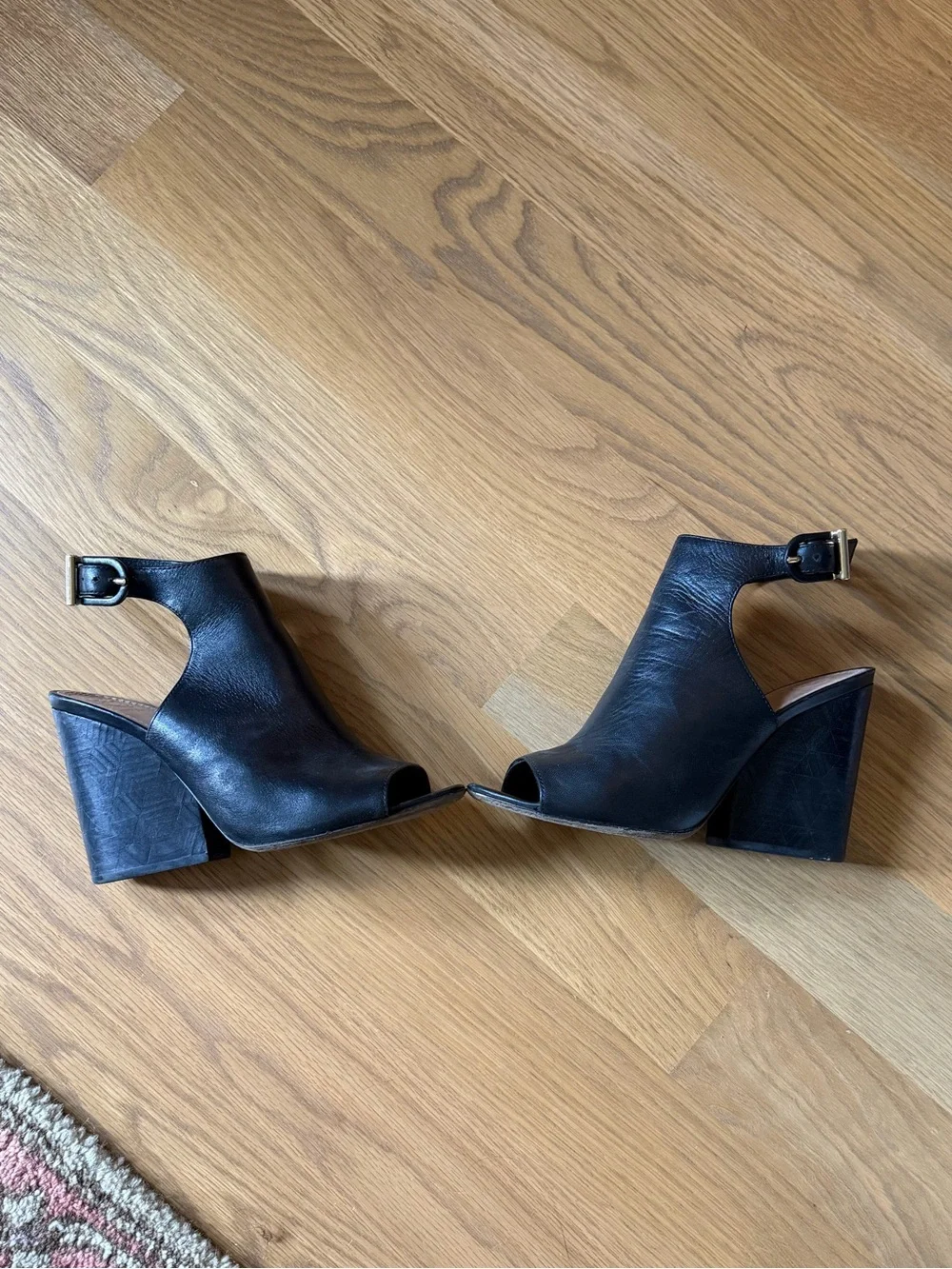 Tory Burch Black Leather Peep-Toe Wedge Sandals